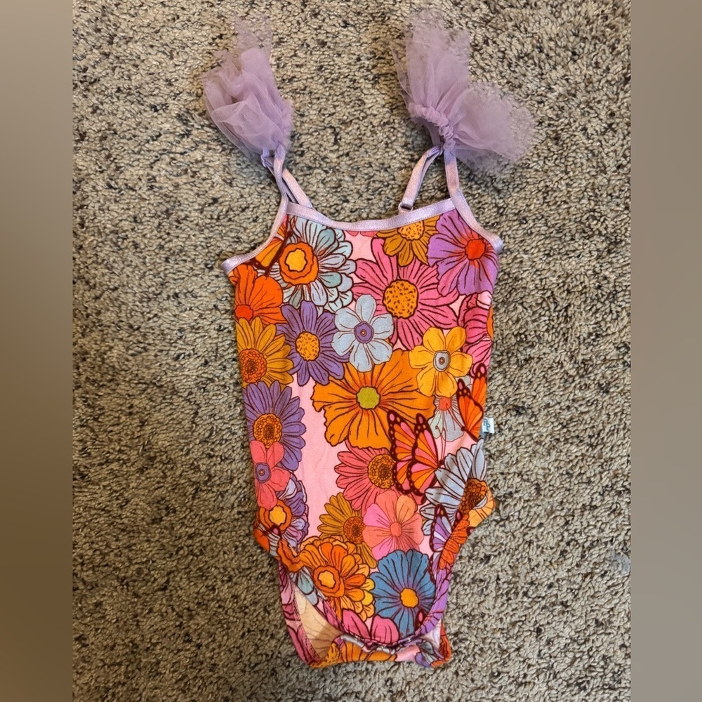 Posh Peanut Floral Meadows with Tulle Straps Romper/one piece